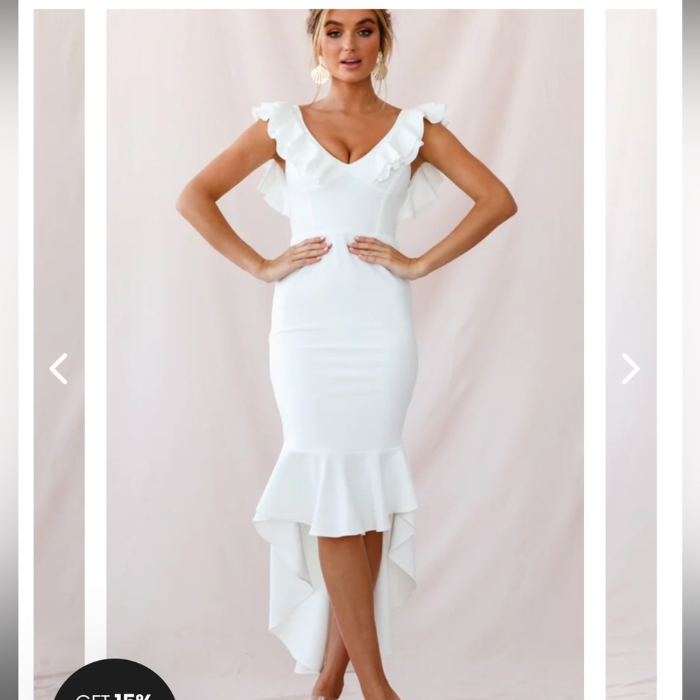 SELFIE LESLIE RUFFLE STRAP HIGH-LOW HEM DRESS WHITE